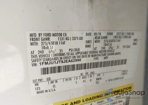 2018 Ford Expedition Xlt z USA, uszkodzony, nr VIN 1FMJU1JT9JEA62990